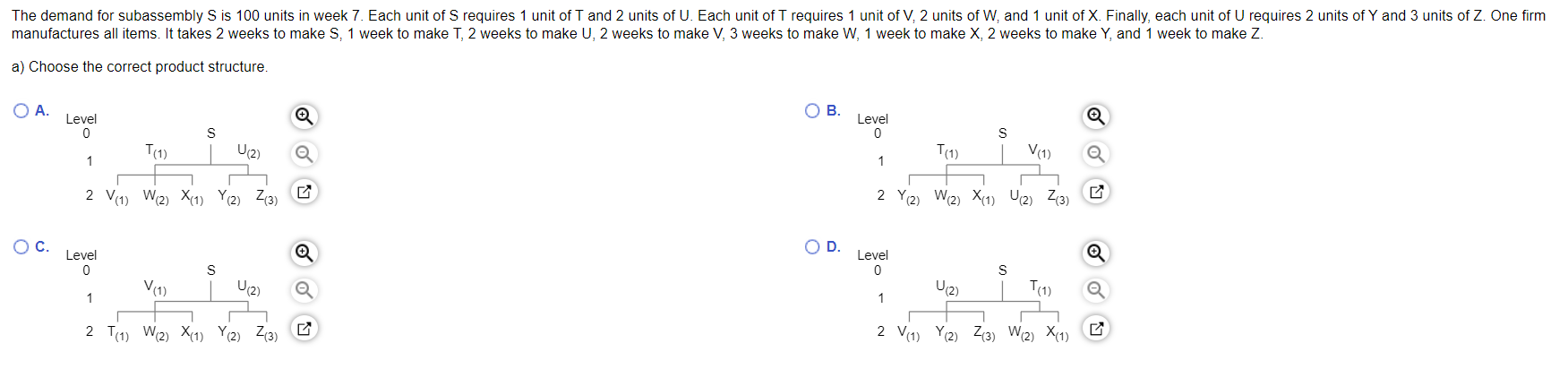 a) Choose the correct product structure. A. Le B.