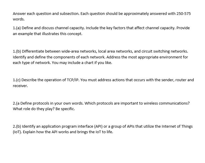 Answer each question and subsection. Each