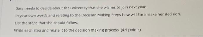 helllppppp Sara needs to decide about the