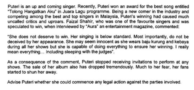 Puteri is an up and coming singer. Recently,