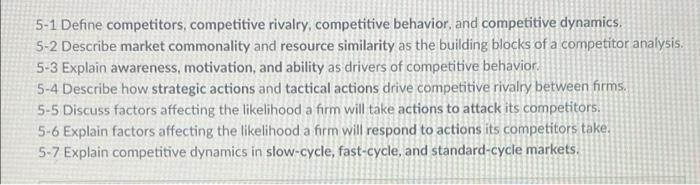 5-1 Define competitors, competitive rivalry,