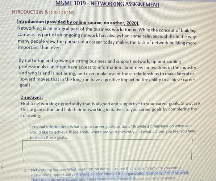 E MGMT 1019-NETWORKING ASSIGNEMENT INTRODUCTION &