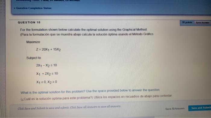 Question Completion Status QUESTION 10 10 points