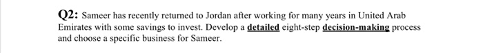 Q2: Sameer has recently returned to Jordan after