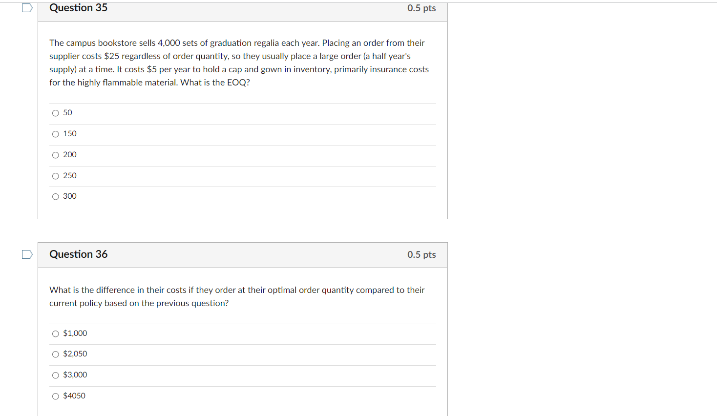 Planning values Starting inventory: Starting and