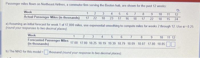 a) Assuming an initial forecast for week 1 of