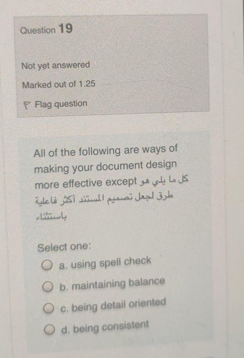 Question 19 Not yet answered Marked out of 1.25 P