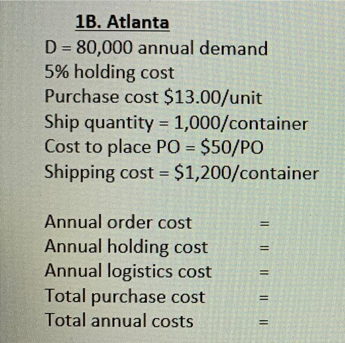 1A. Rome D=80,000 annual demand 5% holding cost