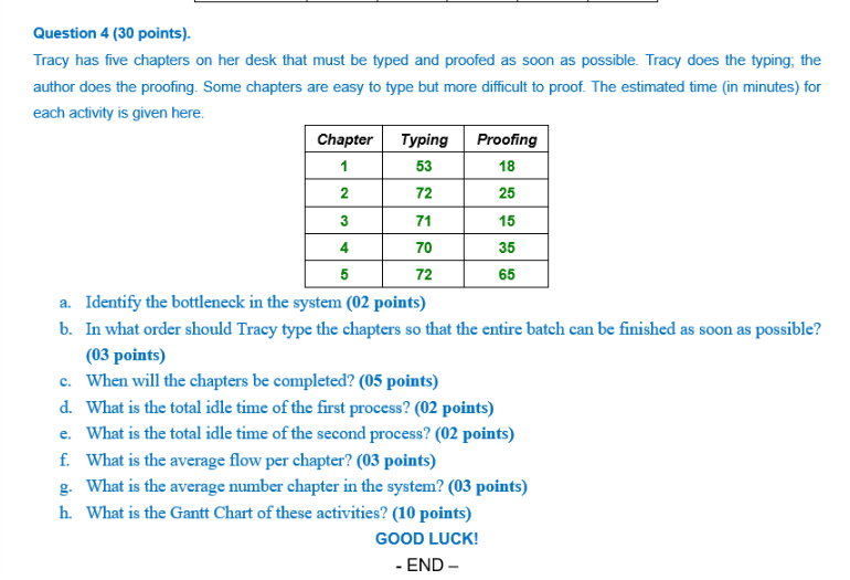 2 Question 4 (30 points). Tracy has five chapters