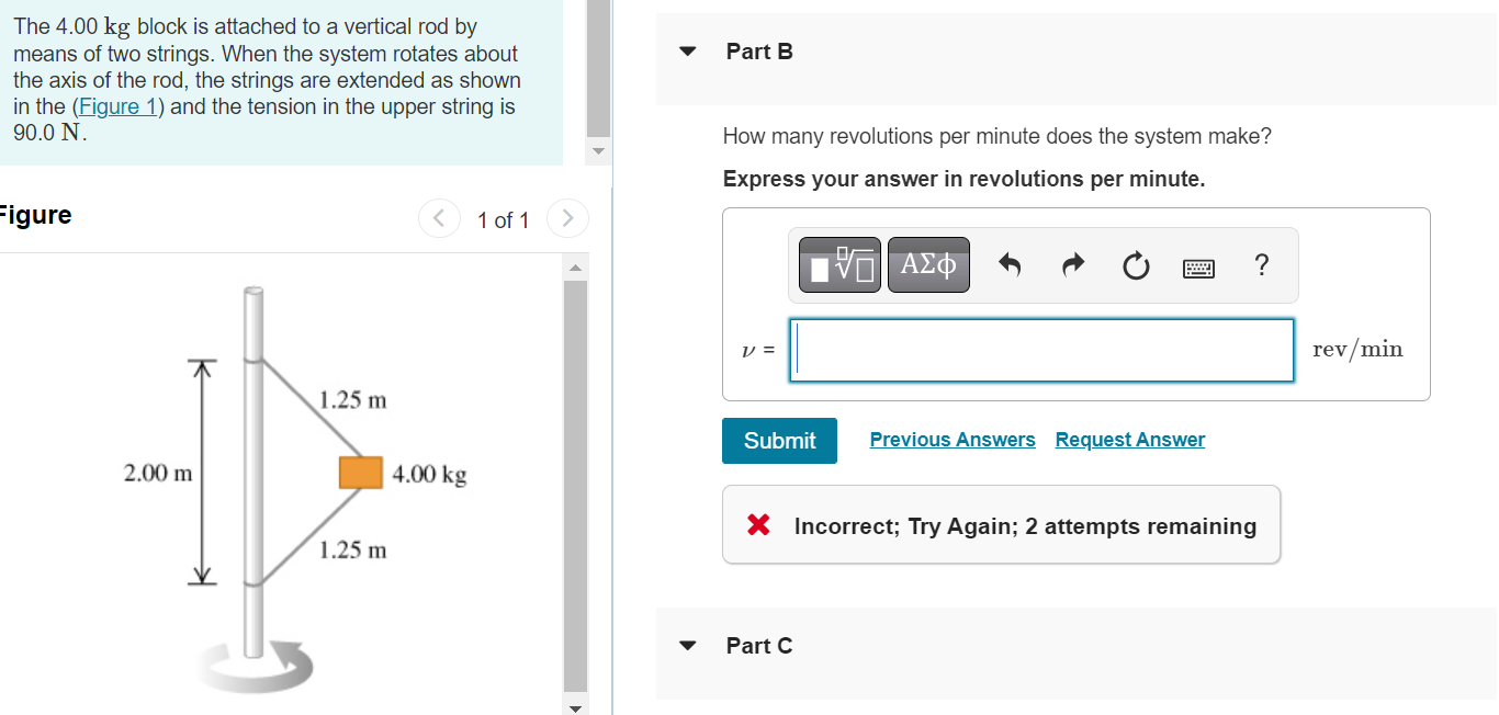 The 4.00kg block is attached to a vertical rod by