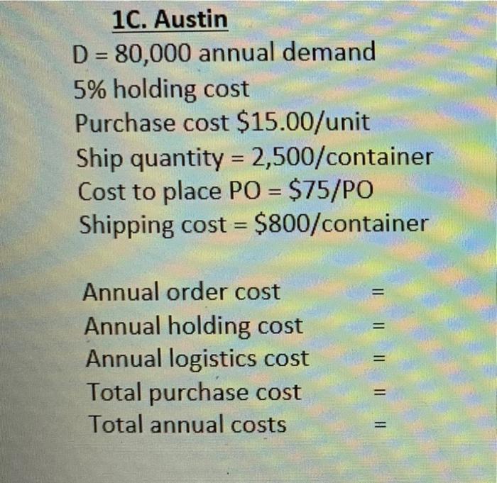 1A. Rome D=80,000 annual demand 5% holding cost