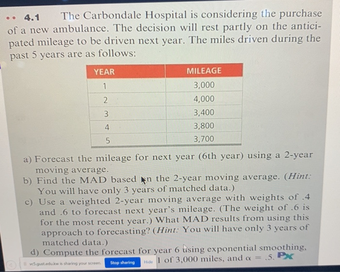 full answer pls 4.1 The Carbondale Hospital is
