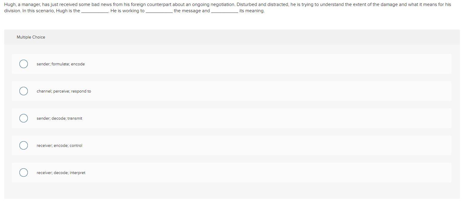 division. In this scenario, Hugh is the He is