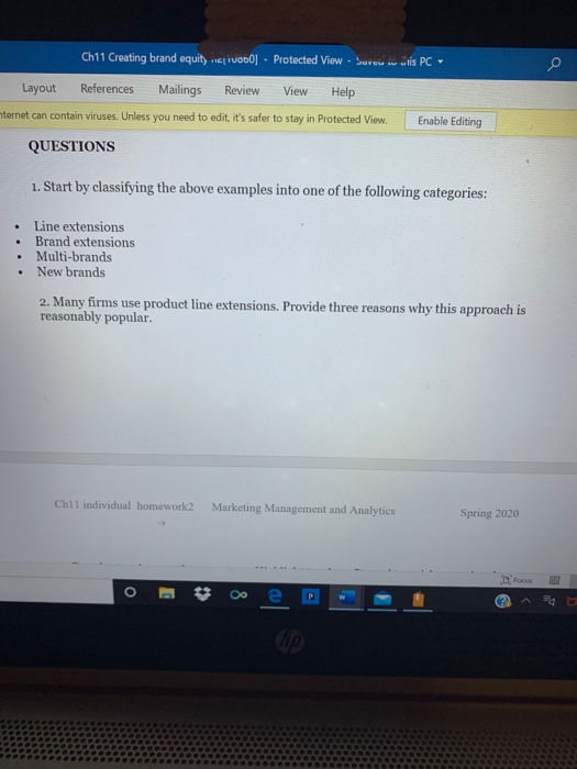 help with question one Ch11 Creating brand equity