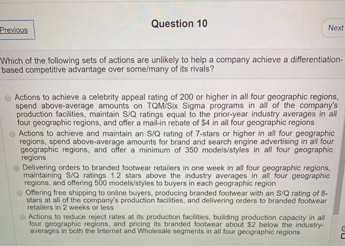 Question 10 Previous Next Which of the following
