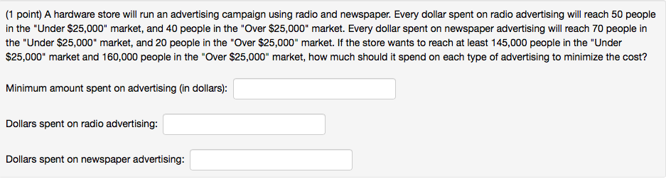 (1 point) A hardware store will run an