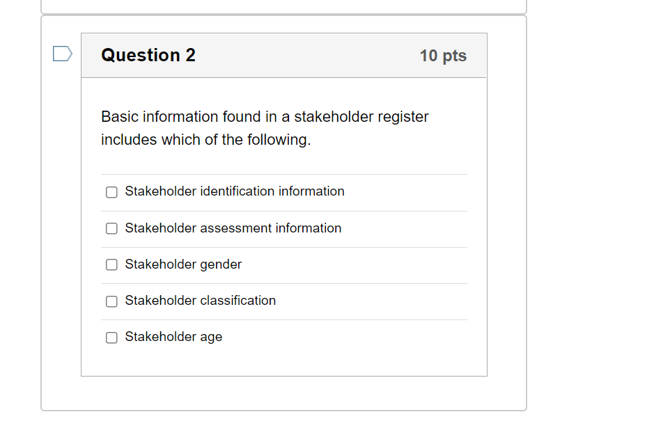 Question 2 10 pts Basic information found in a