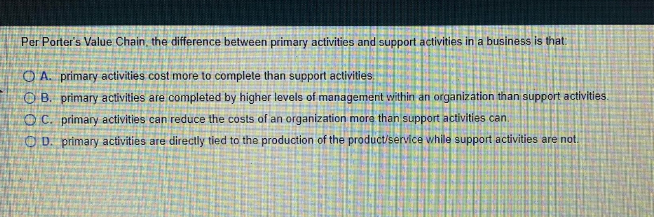 Per Porter's Value Chain, the difference between