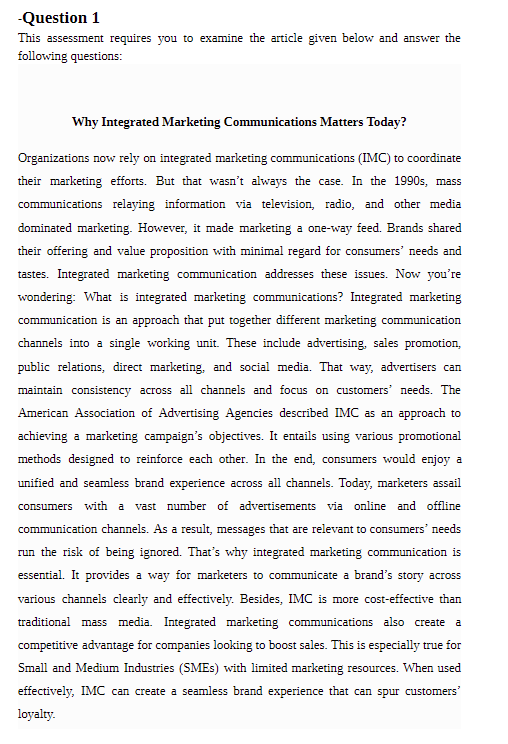 -Question 1 This assessment requires you to