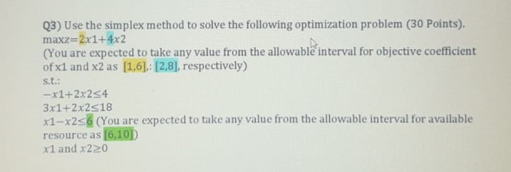 Q3) Use the simplex method to solve the following