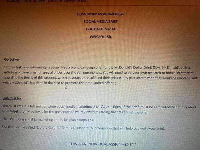 PY BUSN 10102 ASSIGNMENT #2 SOCIAL MEDIA BRIEF