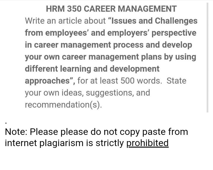 HRM 350 CAREER MANAGEMENT Write an article about