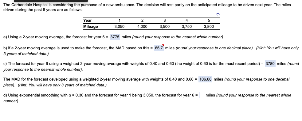 Please answer for question d!!! The Carbondale