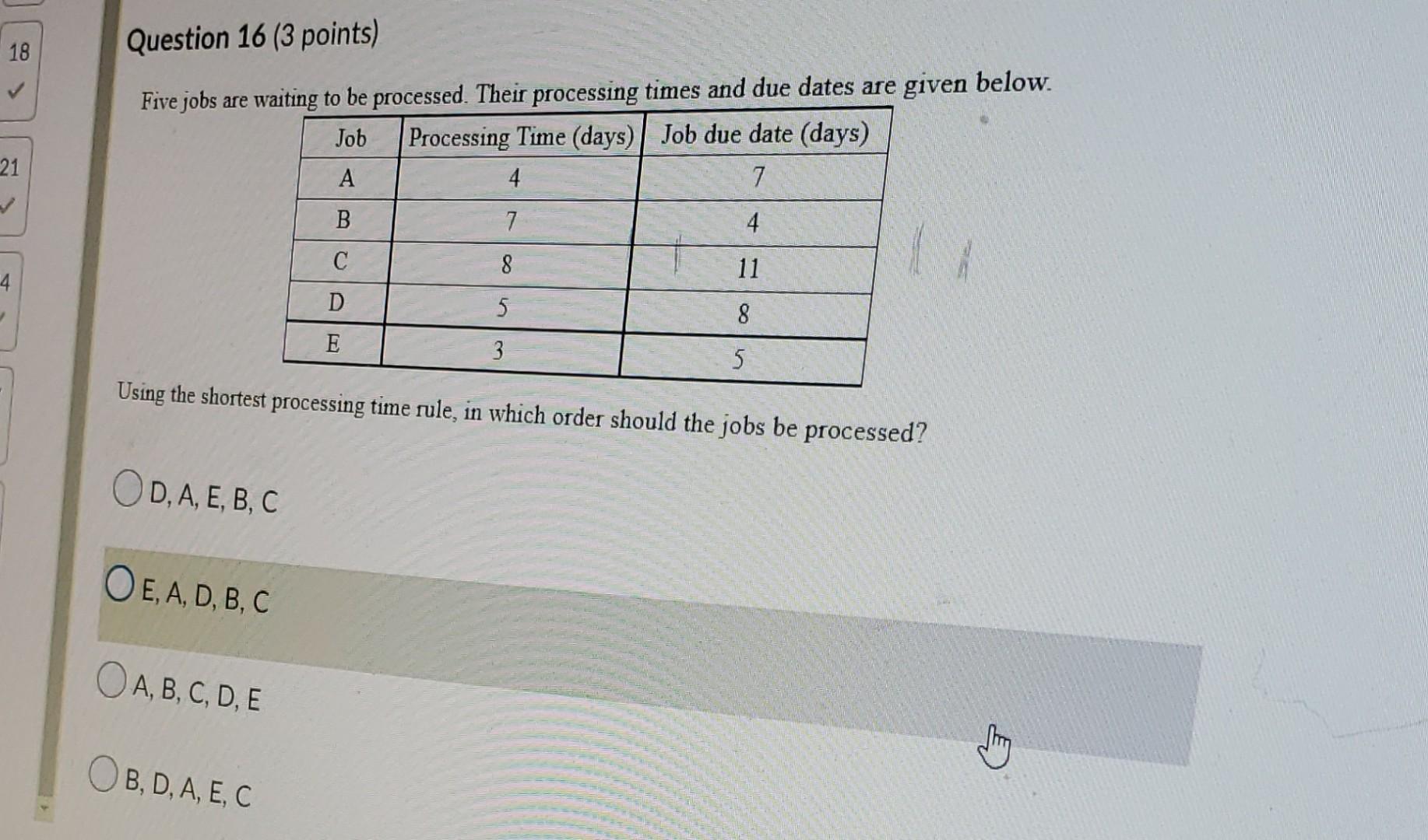 Five jobs are waiting to be processed. Their