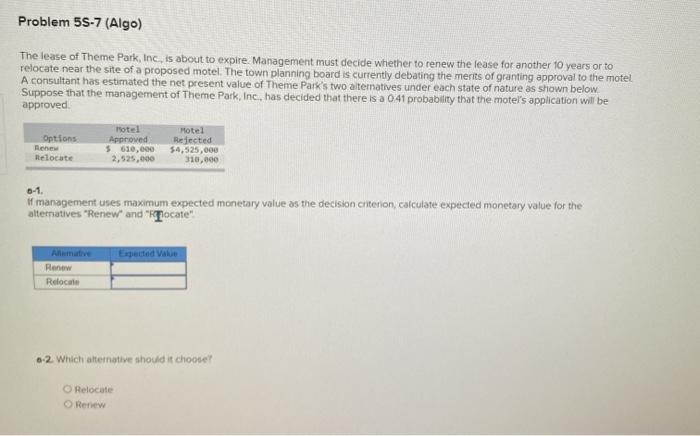 Problem 58-7 (Algo) The lease of Theme Park, Inc.