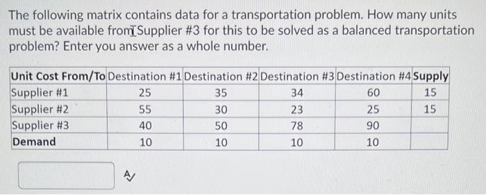 The following matrix contains data for a