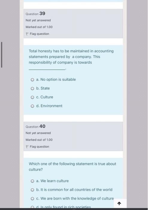 Question 39 Not yet answered Marked out of 1.00 P