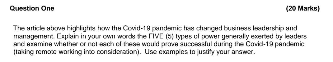 Question One (20 Marks) The article above