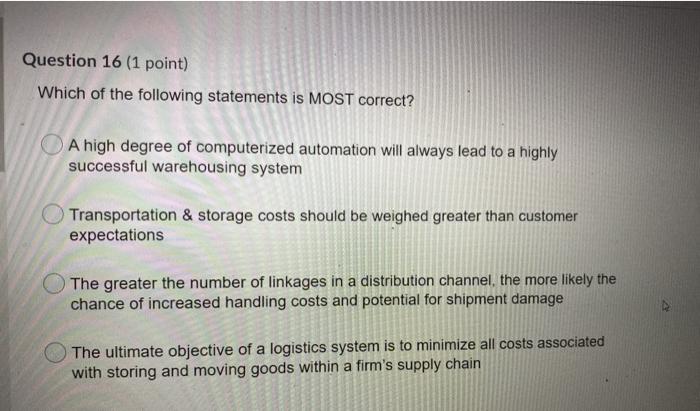 Question 13 (1 point) Distribution Requirements