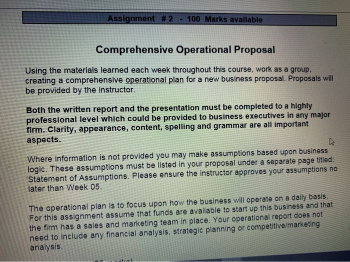 Assignment #2 - 100 Marks available Comprehensive
