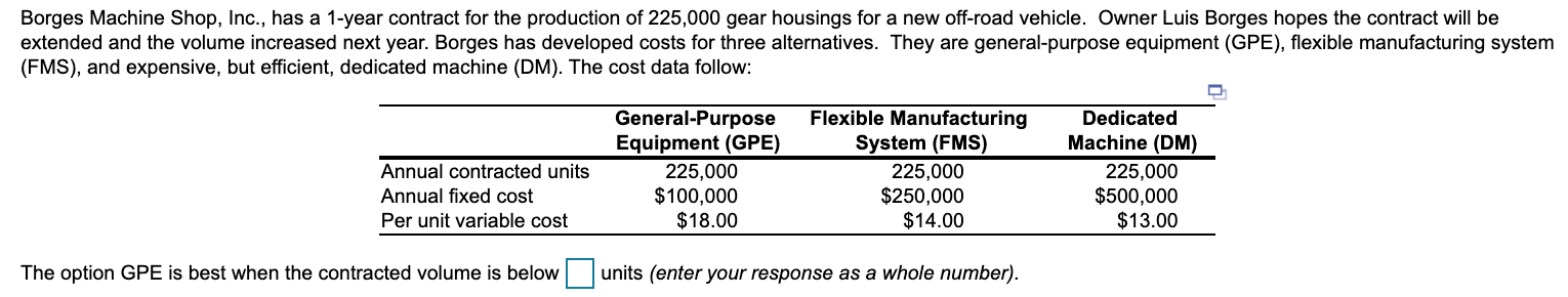 Borges Machine Shop, Inc., has a 1-year contract