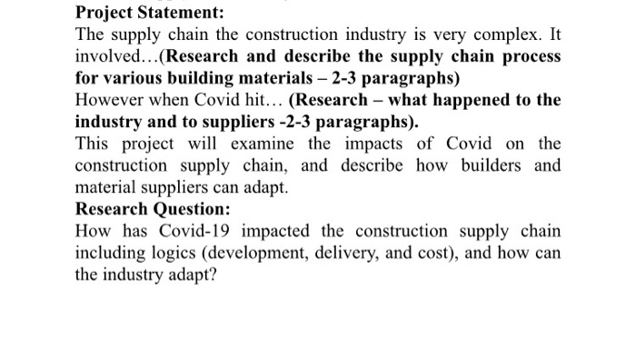 Project Statement: The supply chain the