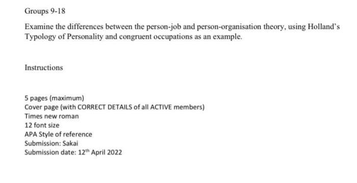 please using holland's typology Groups 9-18