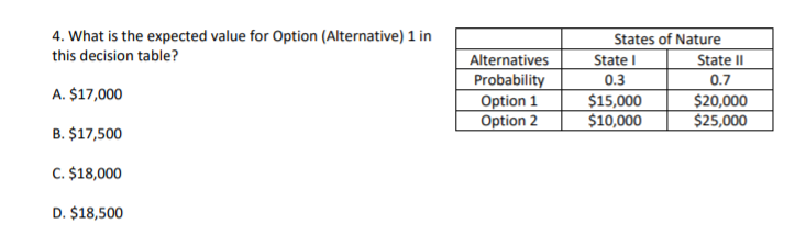 4. What is the expected value for Option