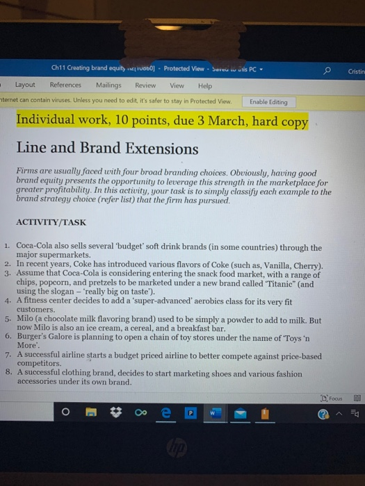 help with question 3 Ch11 Creating brand equity
