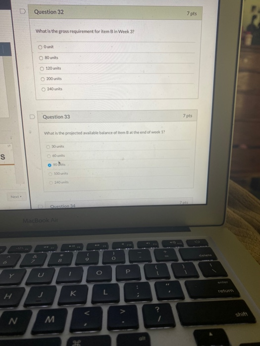 Question 32-36) Consider the following data for