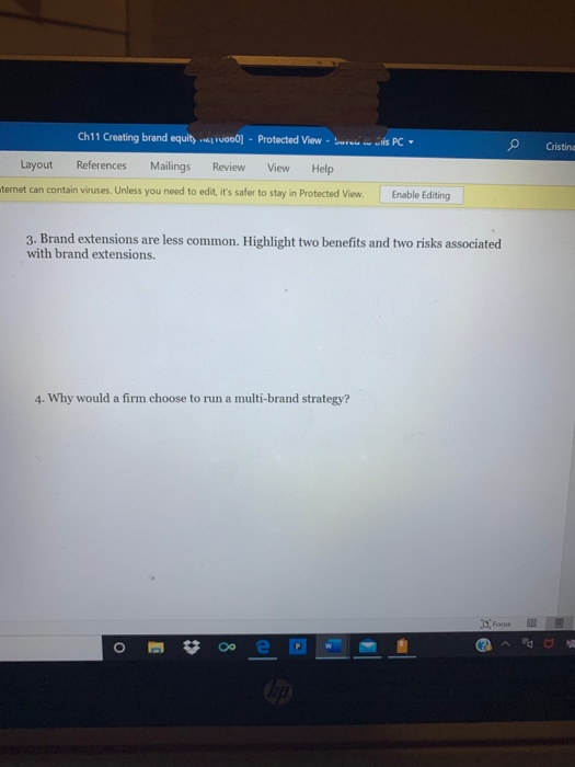 help with question 3 Ch11 Creating brand equity