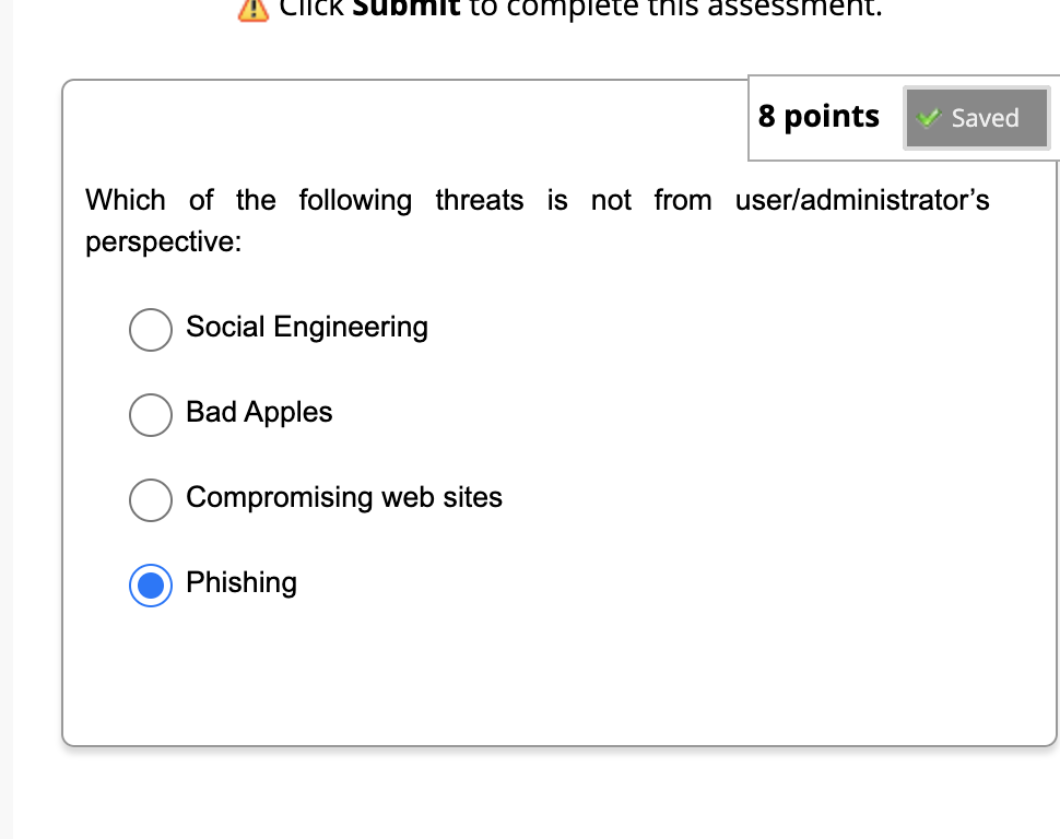 TICK Submit to complete this assessment. 8 points