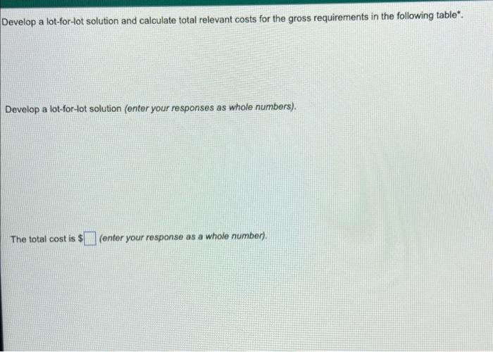 Develop a lot-for-lot solution and calculate