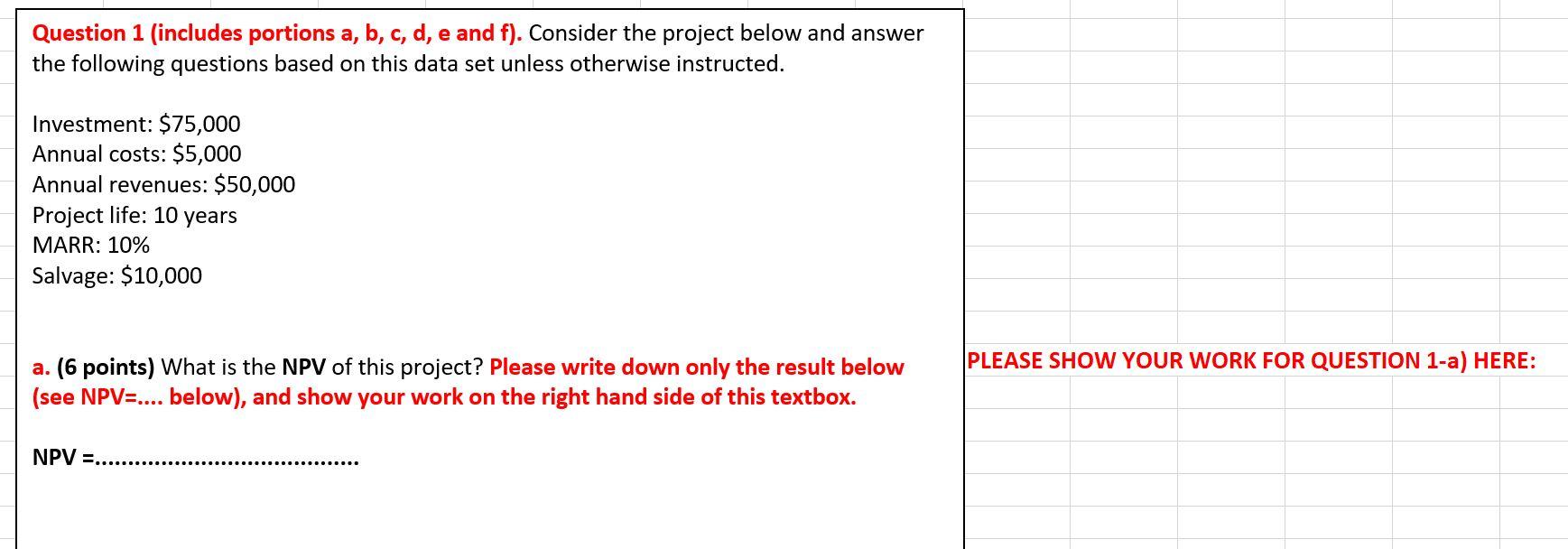 Question 1 (includes portions a, b, c, d, e and