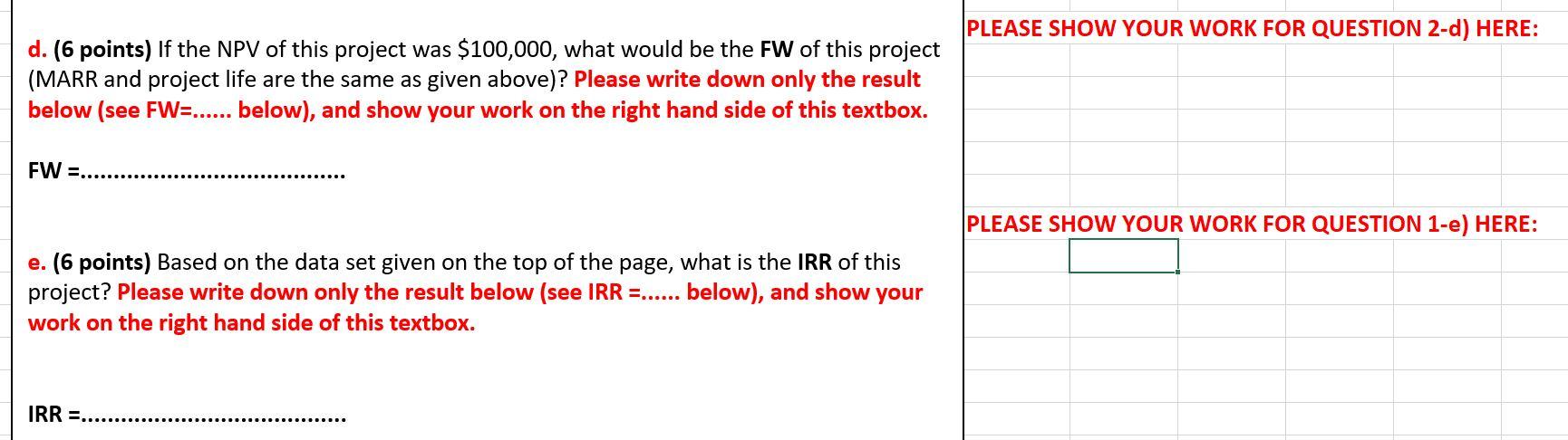 Question 1 (includes portions a, b, c, d, e and