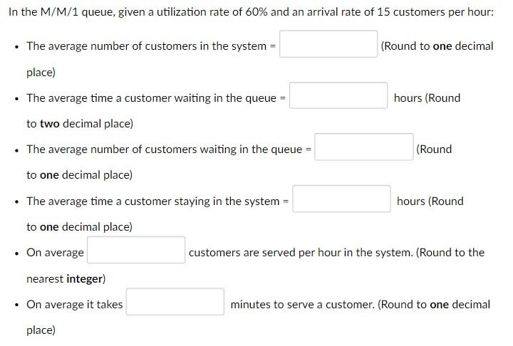 In the M/M/1 queue, given a utilization rate of