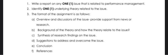 1. Write a report on any ONE (1) issue that is