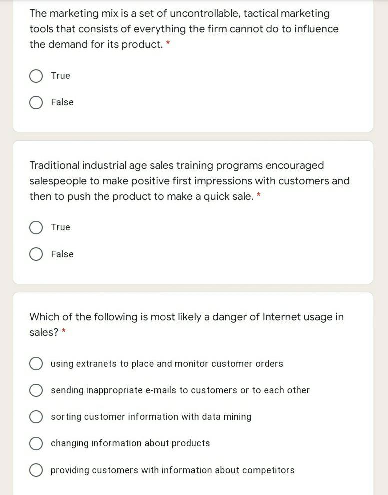 only answer no explanation The marketing mix is a