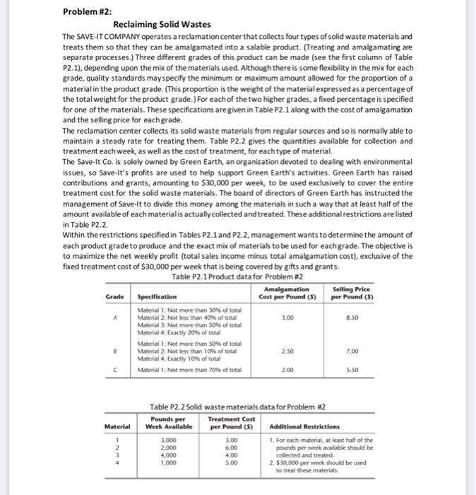 mathematical model and solve using MS-Excel