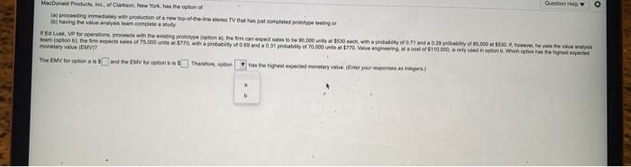 Question 0 MacDonald Products, inc. of New